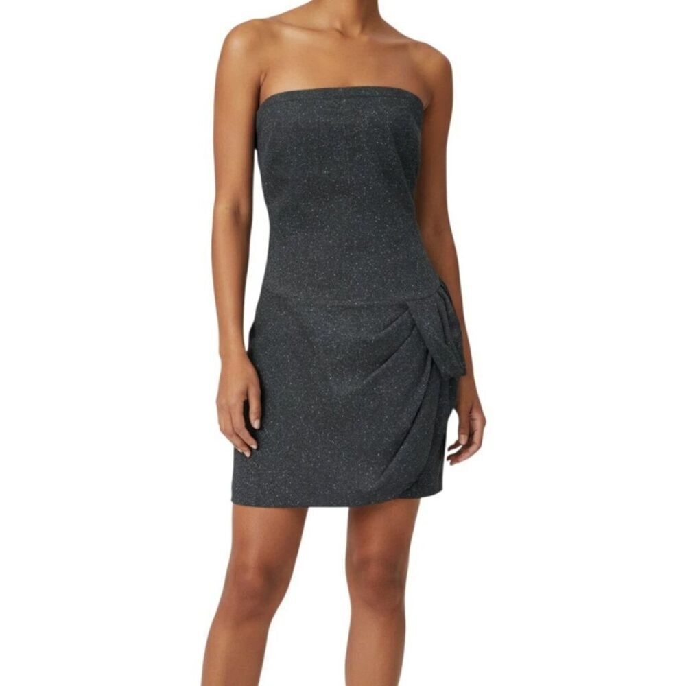 2B Rych Charcoal Tweed Wool Strapless Mini Dress Side Bow Size 10